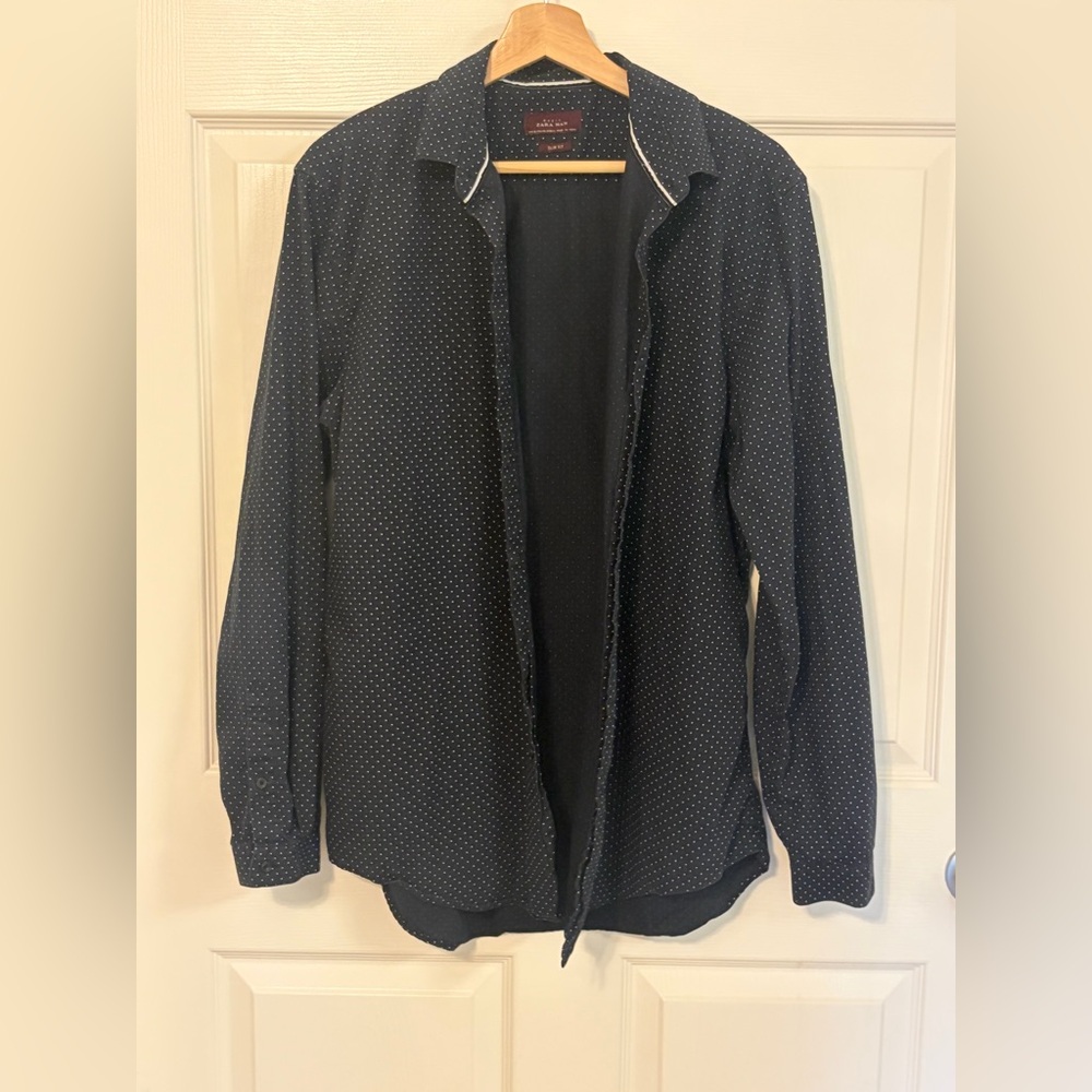 Zara Men's Black Polka Dot long sleeve shirt XL